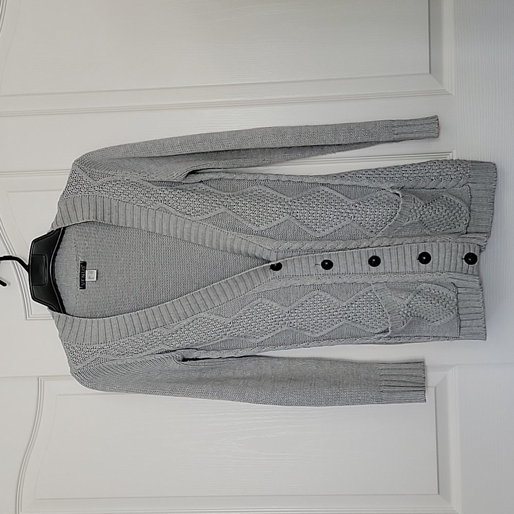 Venus Gray Oversized Button Front Knit Cardigan